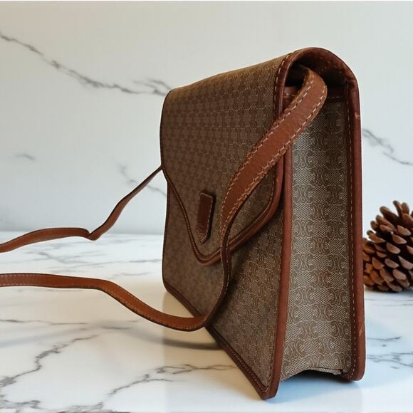 Authentic Celine Triomphe Logo Macadam Beige Crossbody Bag - Picture 4 of 16